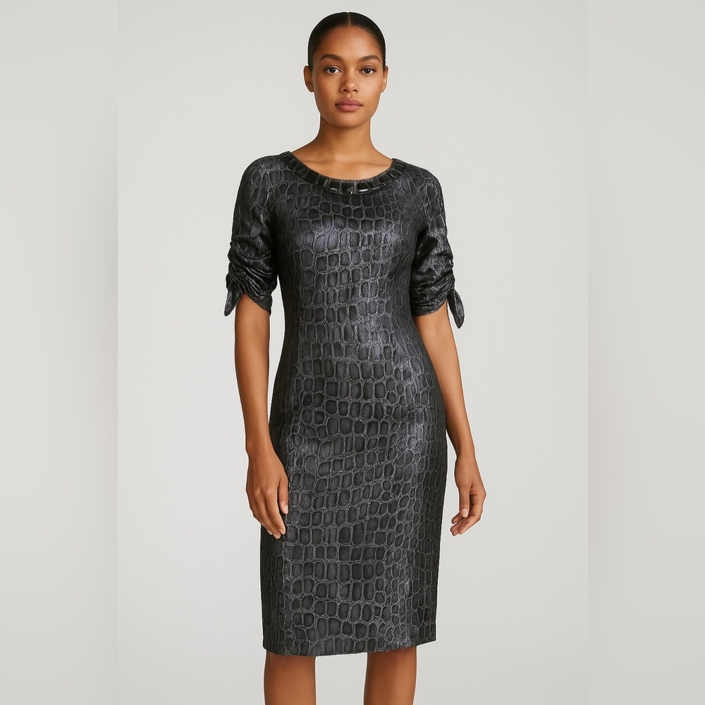 Blumarine Delilah Metallic Croc-Embossed Cocktail Dress/ Size 4